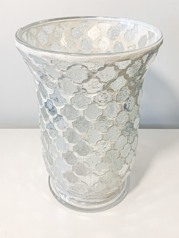 Mosaic Trumpet Vase - Silver Metallic Crush 9 7/8"H x 5"W