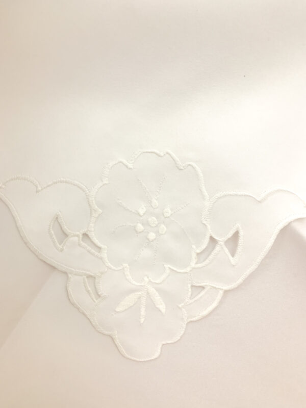 White Satin Floral Stitch Corner 20"