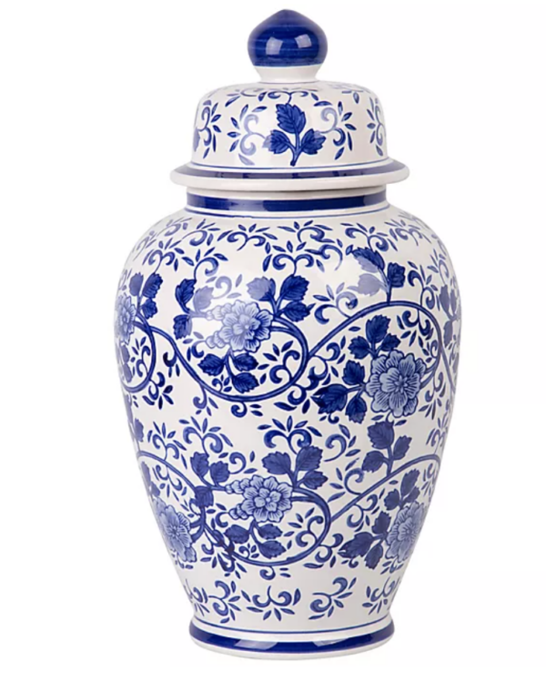 Lotus Ginger Jar - Blue/White