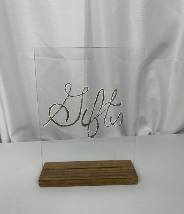 Acrylic Gifts Sign with Wooden Stand - 8" x 10"