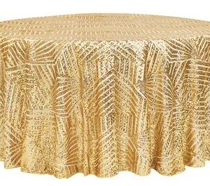 120" Round Gold Geometric Sequin Tablecloth