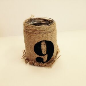 Burlap table number candle holder