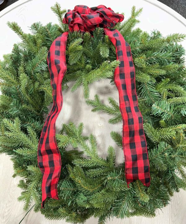 Christmas Wreath with Red/Black Checkered Bow