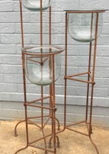 Glass Globes on Iron Stands - Set of 3