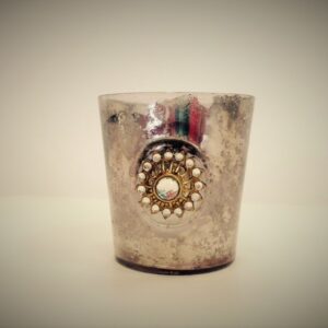 Silver Mercury Glass Candle Votive Holder with Jewel