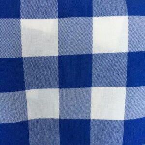 120" Blue and White Polycheck, Polyester, Round Tablecloth