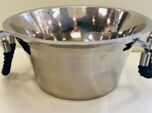 Hammered Metal Beverage Tub w/ Navy Rope Handles