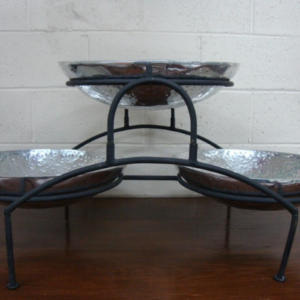 Three Pewter Bowls with Iron Stand