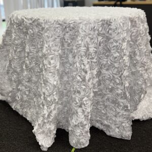 120" Round White Rossette Tablecloth
