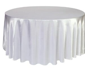 132" Round White Satin Tablecloth