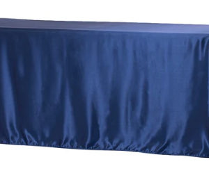 90" x 132" Rounded Corners Navy Satin Tablecloth