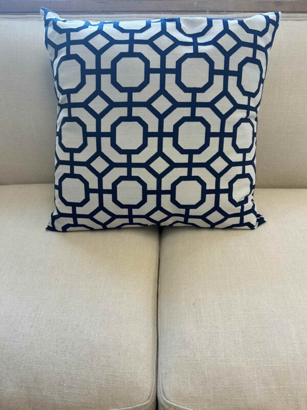 Blue and White Geometric Pillow